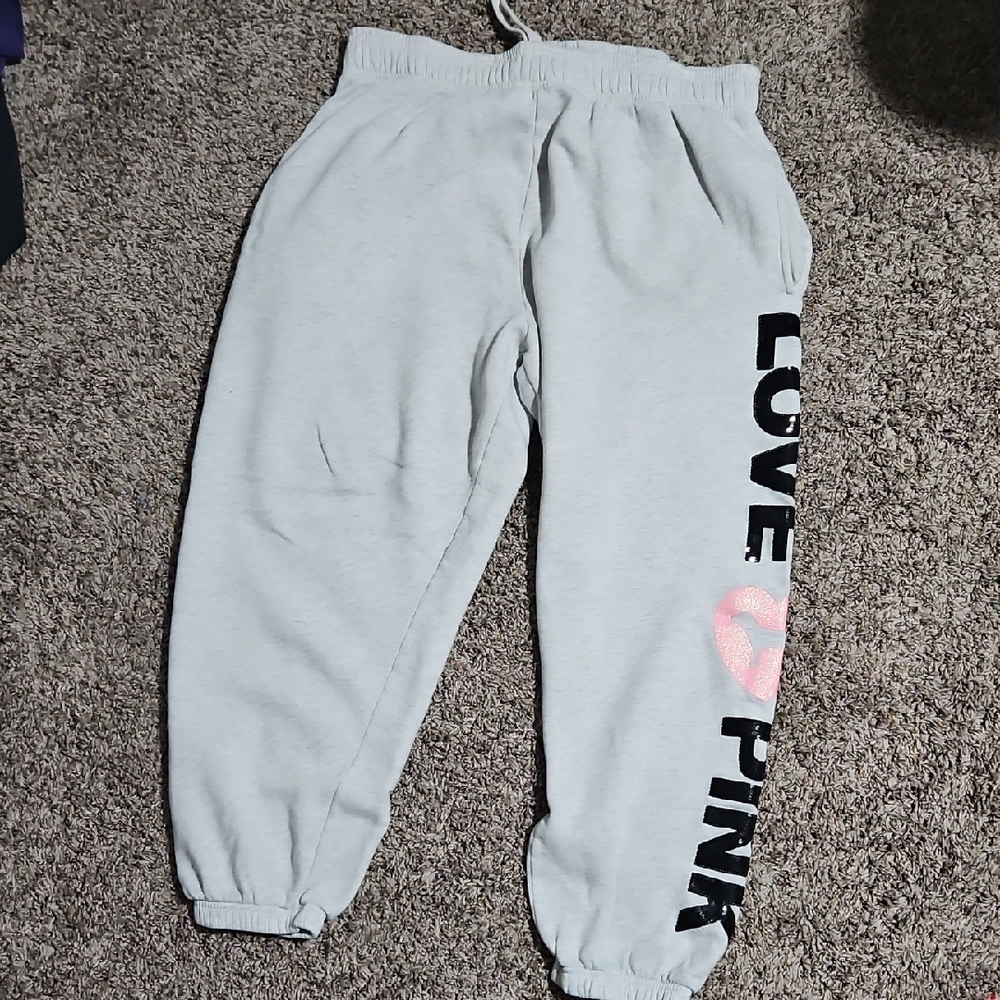 PINK Victoria's Secret Sweatpants - Light Gray with Pink Accents